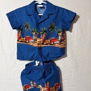 Palmwave Hawaii Baby 2 Piece Hawaiian Beach Shirt & Shorts Set 6-12M Blue Cotton